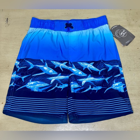 Swim Trunks Blue Boy Size 10 Shark Print Board Shorts - Picture 3 of 8